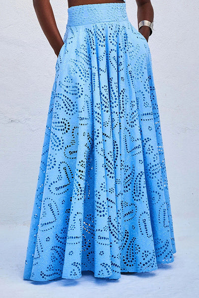 Zofia | Boho zestaw z haftem angielskim z krótkim topem i kieszeniami