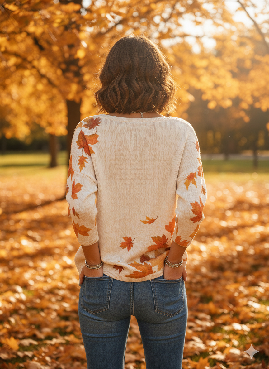 Viktoriia - Jesienny sweter z liśćmi pełen ciepła